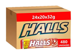 Halls Morango: Caixa Completa com 480 Unidades, 24 Pacotes de 20 Sticks de 32g, 15.360g