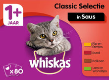Carregar imagem no visualizador da galeria, Whiskas Adulto 1+ Alimento Húmido em Molho - Mega Pack 80x100g - 8kg | Diversidade de Sabores | Nutrição Completa para Gatos Adultos a Partir de 1 Ano | Reforce a Saúde e Vitalidade do seu Gato!

