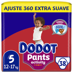 Dodot Activity Pants Pańal-Braguita Talla 5, 38 Pańales, 12kg-17kg, Con Barrera STOP Fugas Que Ayuda A Prevenir Fugas Traseras