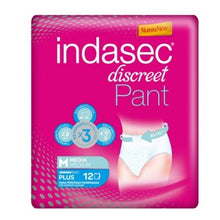 Carregar imagem no visualizador da galeria, Indasec Pack 4 x 12 uds. Fraldas Discreet Pant Plus Tamanho M - Proteção para Incontinencia Moderada - 48 unidades
