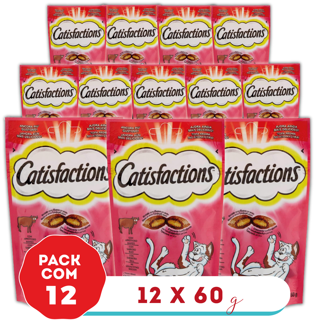 Catisfactions Sabor Carne - Pack 12 X 60g - Mimos Crocantes para Gatos 720g