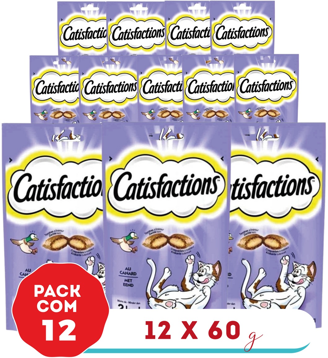 Catisfactions Sabor Pato - Pack 12 X 60g - Petiscos Crocantes para Gatos 720g